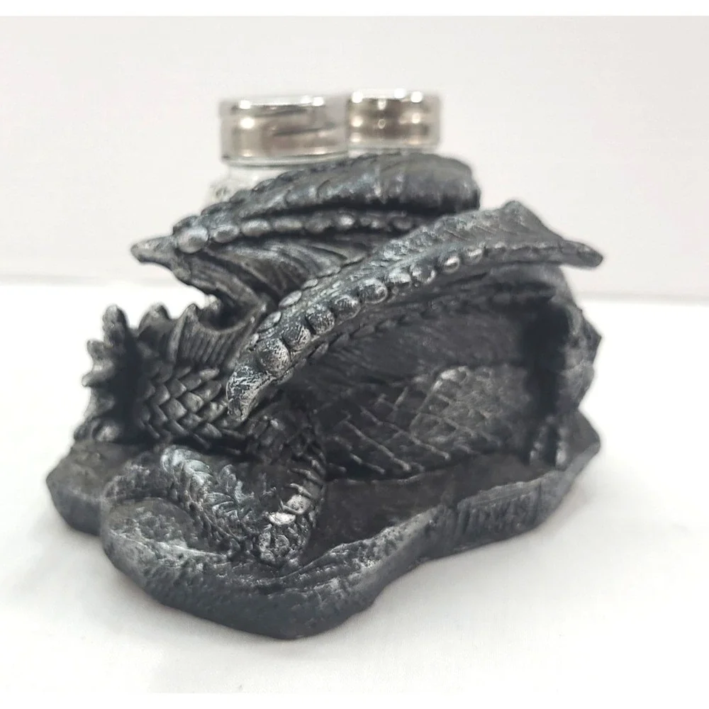 Sleeping Dragon Glass Salt and Pepper Shaker Set with Decorative Holder Display